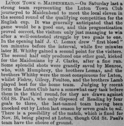 Match Report: Maidenhead vs Luton Town FC (26th Oct 1889)