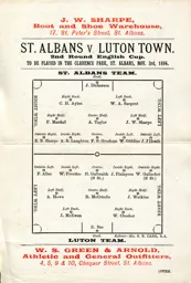 Programme: St. Albans vs Luton Town FC (3rd Nov 1894)