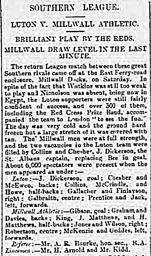 Match Report: Millwall Athletic vs Luton Town FC (12th Jan 1895)