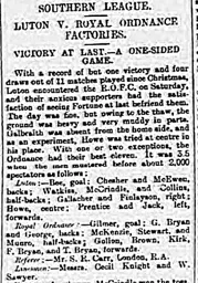 Match Report: Luton Town FC vs Royal Ordnance Factories (23rd Feb 1895)