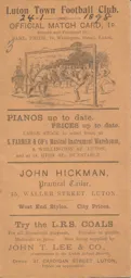 Programme: Luton Town FC vs Millwall Athletic (24th Jan 1898)