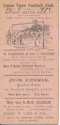 Programme: Luton Town FC vs Darwen (24th Sep 1898)