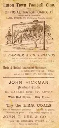 Programme: Luton Town FC vs Shepherds Bush (19th Nov 1898)