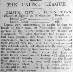 Match Report: Bristol City vs Luton Town FC (30th Nov 1898)