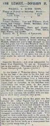Match Report: Walsall vs Luton Town FC (18th Feb 1899)