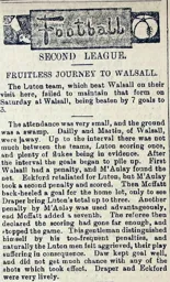 Match Report: Walsall vs Luton Town FC (17th Feb 1900)