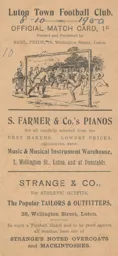 Programme: Luton Town FC vs Rushden (8th Oct 1900)