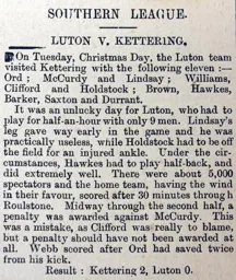 Match Report: Kettering Town vs Luton Town FC (25th Dec 1900)