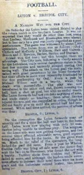 Match Report: Bristol City vs Luton Town FC (29th Dec 1900)