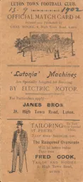 Programme: Luton Town FC vs New Brompton (13th Sep 1902)