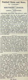 Match Report: Luton Town FC vs Brentford (21st Nov 1903)