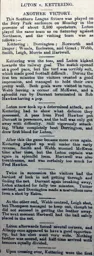 Match Report: Luton Town FC vs Kettering Town (28th Dec 1904)