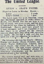 Match Report: Luton Town FC vs Grays United (18th Sep 1905)