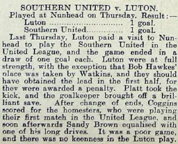 Match Report: Southern United vs Luton Town FC (5th Oct 1905)