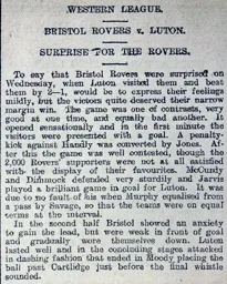 Match Report: Bristol Rovers vs Luton Town FC (9th Oct 1907)