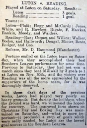 Match Report: Luton Town FC vs Reading (28th Dec 1907)