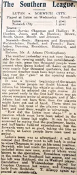 Match Report: Luton Town FC vs Norwich City (1st Sep 1909)