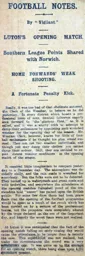 Match Report: Luton Town FC vs Norwich City (1st Sep 1909)