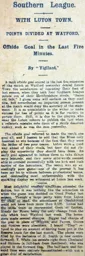 Match Report: Watford vs Luton Town FC (22nd Sep 1909)