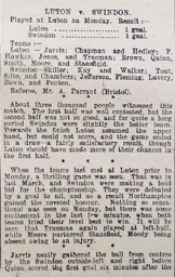 Match Report: Luton Town FC vs Swindon Town (4th Oct 1909)