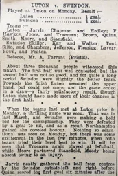 Match Report: Luton Town FC vs Swindon Town (4th Oct 1909)