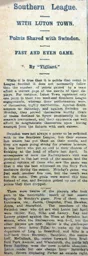 Match Report: Luton Town FC vs Swindon Town (4th Oct 1909)