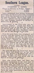 Match Report: Coventry City vs Luton Town FC (24th Dec 1909)