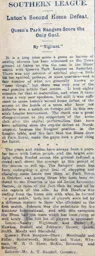 Match Report: Luton Town FC vs Queens Park Rangers (11th Feb 1911)
