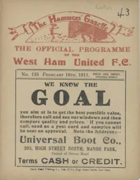 Programme: West Ham United vs Luton Town FC (18th Feb 1911)