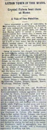 Match Report: Luton Town FC vs Crystal Palace (4th Nov 1911)