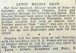 Match Report: Luton Town FC vs Croydon Common (2nd Nov 1912)