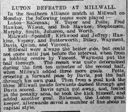 Match Report: Millwall vs Luton Town FC (10th Feb 1913)