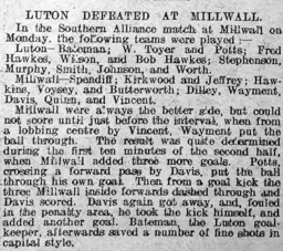 Match Report: Millwall vs Luton Town FC (10th Feb 1913)