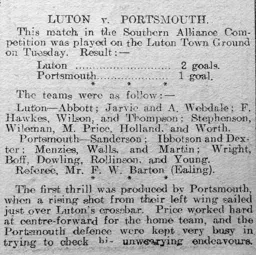 Match Report: Luton Town FC vs Portsmouth (25th Mar 1913)