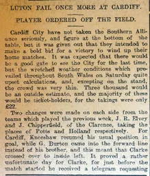 Match Report: Cardiff City vs Luton Town FC (26th Apr 1913)
