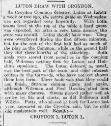 Match Report: Croydon Common vs Luton Town FC (24th Sep 1913)