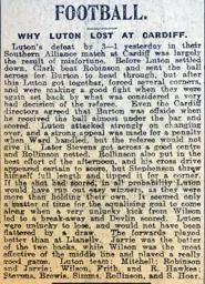 Match Report: Cardiff City vs Luton Town FC (5th Nov 1913)
