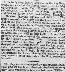 Match Report: Croydon Common vs Luton Town FC (27th Dec 1913)