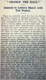 Match Report: Luton Town FC vs Ton Pentre (7th Mar 1914)