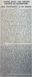Match Report: Swansea Town vs Luton Town FC (14th Mar 1914)