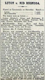 Match Report: Mid-Rhondda vs Luton Town FC (28th Mar 1914)