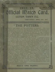 Programme: Luton Town FC vs Stoke (10th Apr 1914)