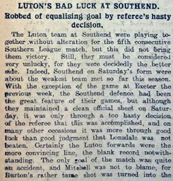 Match Report: Southend United vs Luton Town FC (14th Nov 1914)