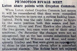 Match Report: Croydon Common vs Luton Town FC (12th Dec 1914)