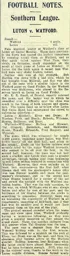 Match Report: Luton Town FC vs Watford (5th Apr 1915)