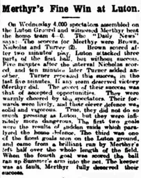 Match Report: Luton Town FC vs Merthyr Town (17th Sep 1919)