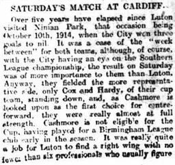 Match Report: Cardiff City vs Luton Town FC (24th Jan 1920)