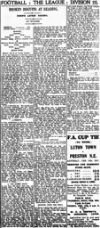 Match Report: Reading vs Luton Town FC (5th Feb 1921)