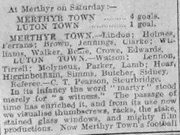 Match Report: Merthyr Town vs Luton Town FC (26th Feb 1921)