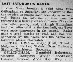 Match Report: Gillingham vs Luton Town FC (7th May 1921)